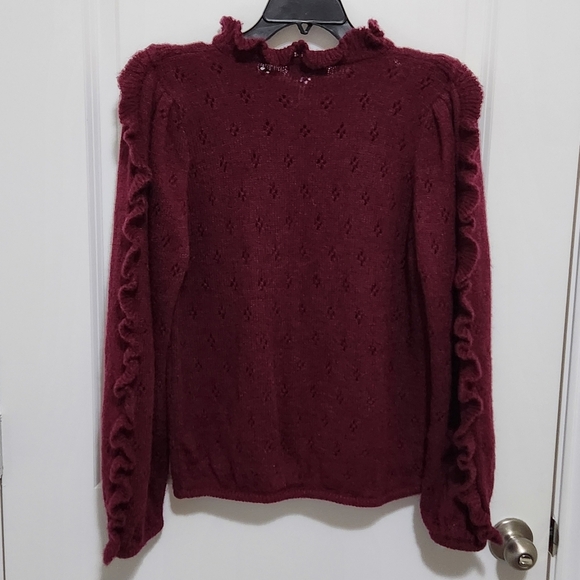 Vtg 80s Clovis Ruffin Knit Women's L Pointelle Knit Ruffle Sweater Romantic - Picture 2 of 7